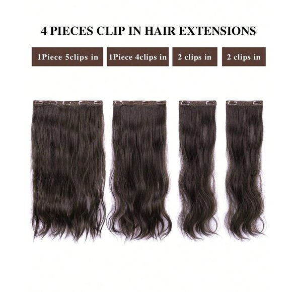 Human hair blend Luxurious Dark Brown Wavy Clip in Hair Extension - Picture 9 of 10